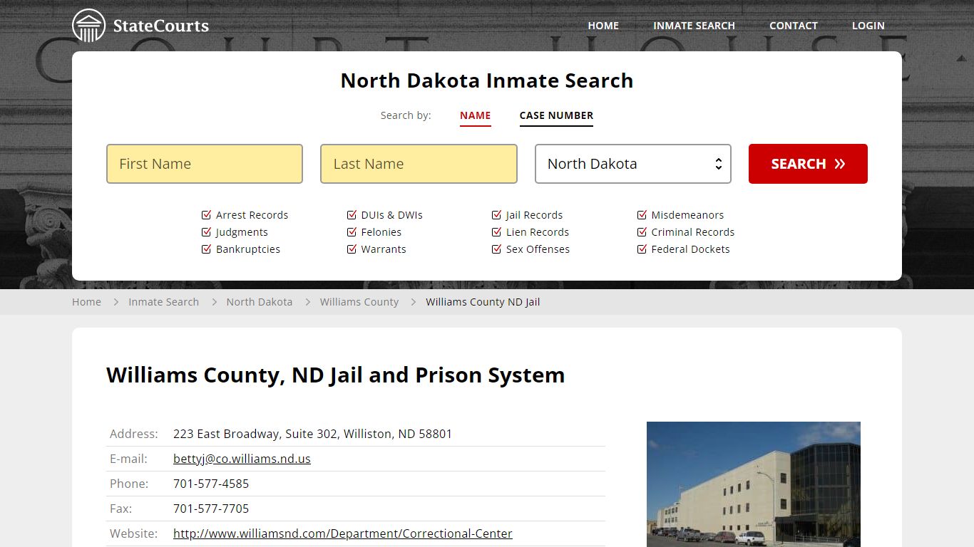 Williams County ND Jail Inmate Records Search, North Dakota - State Courts